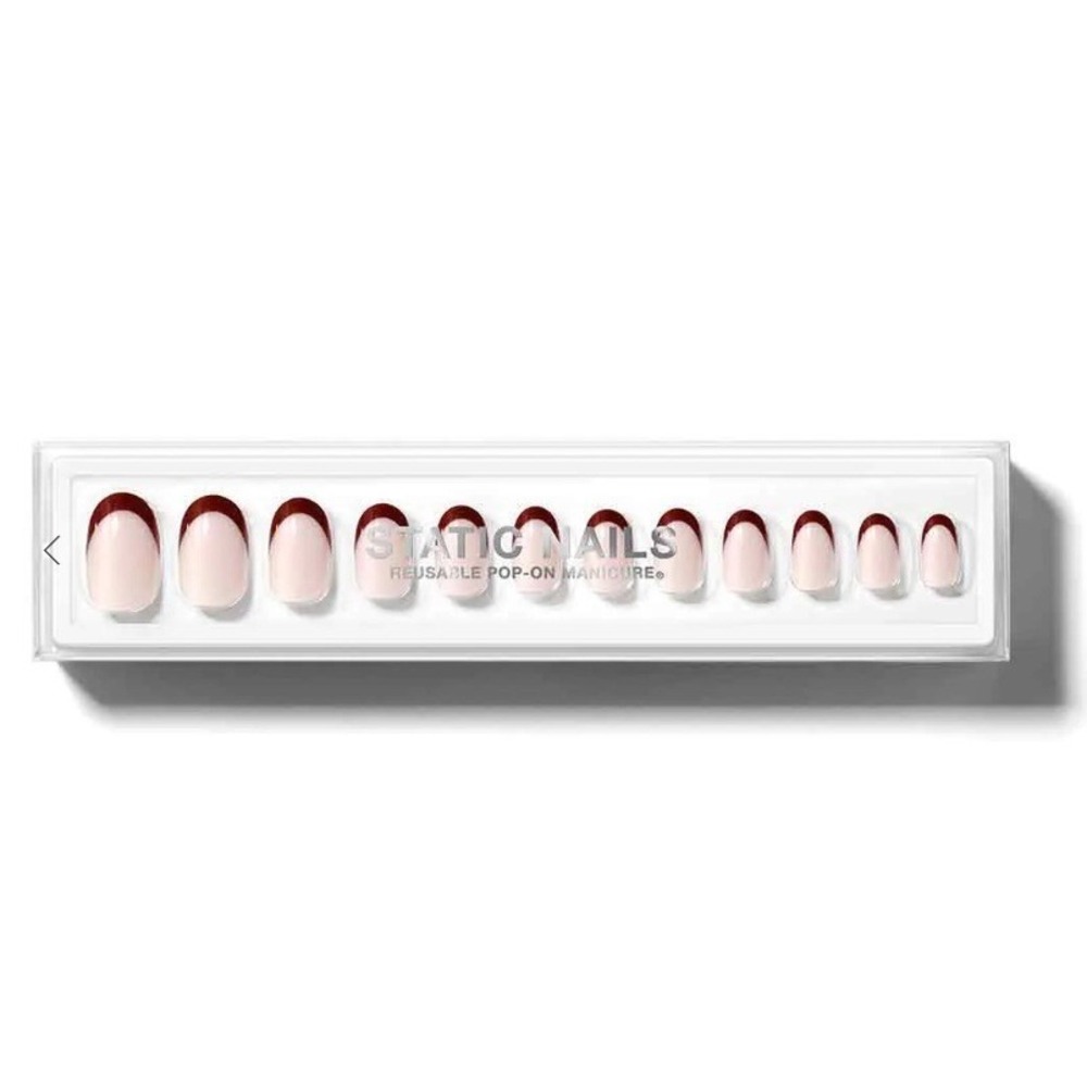 Static Nails Reusable Pop-On Manicure Round Short-Barcelona French Tip-32 Count